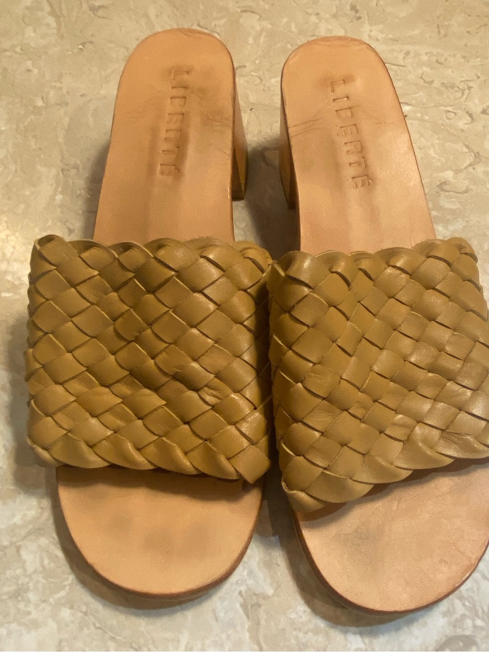 Liberté Braided Leather Slide Mules in Camel Tan